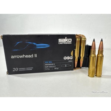 Cartouches SAKO Arrowhead II Calibre .308 Win 180grs x20