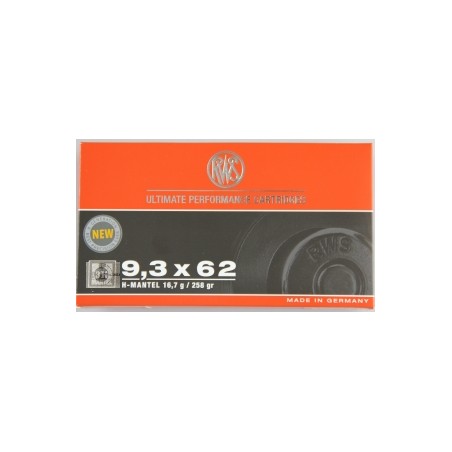 Cartouche RWS calibre 9.3X62 H MANTEL 16.7g 258grs x20
