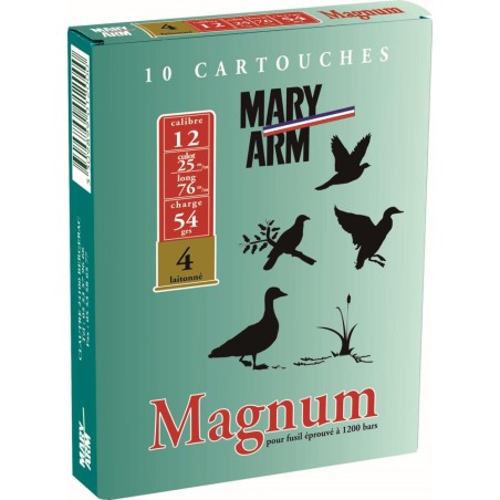 CARTOUCHES MARY ARM MAGNUM calibre 12/76 54G Bourre Jupe n°6 laitonné x10