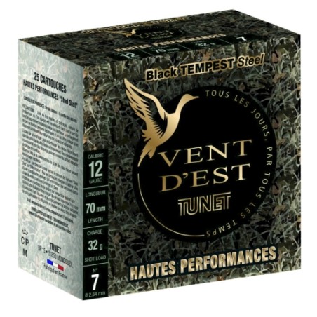 Cartouche TUNET BLACK TEMPEST steel ACIER VENT D'EST bourre jupe 32g calibre 12/70 HP n°5 x25