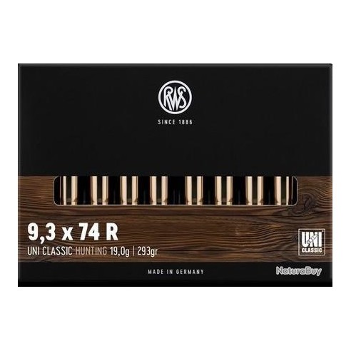 CARTOUCHES RWS calibre 9.3X74R UNI 293grs 19g x20