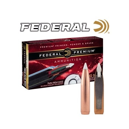 CARTOUCHE FEDERAL premium calibre 7mm RM 160GR NOSLER ACCUBOND x20