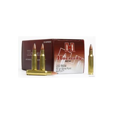 Cartouche HORNADY calibre 222 REM 50grs SP MATCH x50