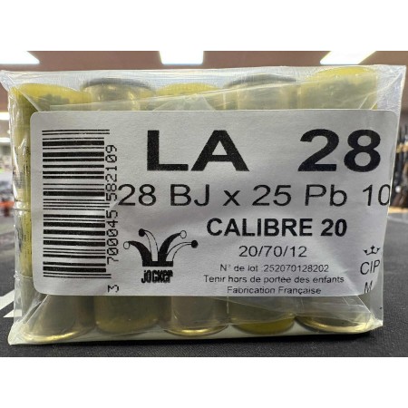 CARTOUCHE JOCKER calibre 20 LA 28g Bourre a jupe N°10 x25