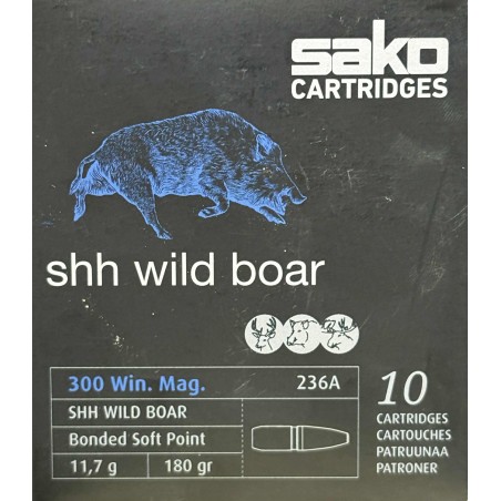 Cartouche SAKO shh wild boar calibre 300 win mag 11.7g 180grs x10