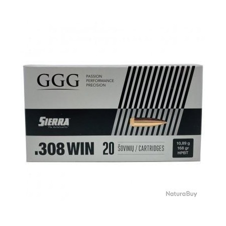 CARTOUCHE GGG 308WIN 168GR SIERRA HPBT 168grs 10.89g x20