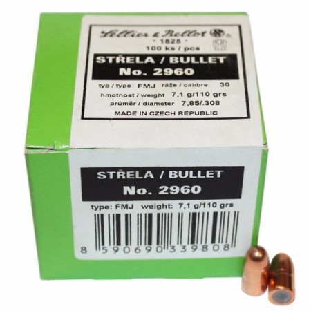 Ogives Sellier & Bellot Calibre 30 110grs FMJ x100 n°2960