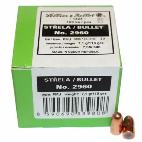 Ogives Sellier & Bellot Calibre 30 110grs FMJ x100 n°2960