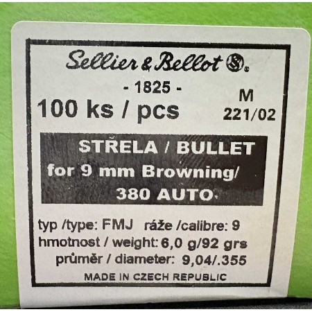 Ogives Sellier & bellot calibre 380 Auto x100