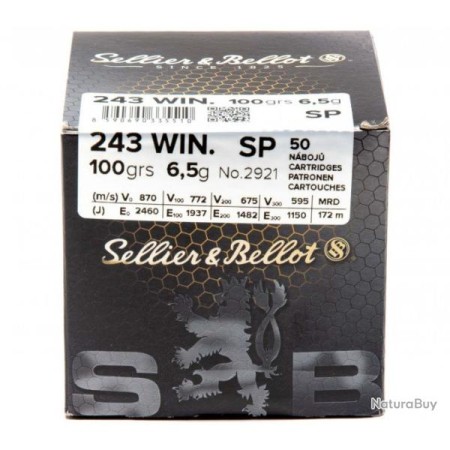 Cartouche Sellier & bellot calibre 243 win SP 6.5g 100grs...