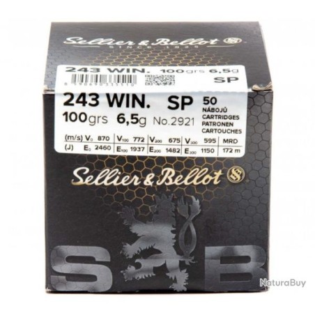 Cartouche Sellier & bellot calibre 243 win SP 6.5g 100grs x50