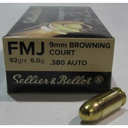 Cartouche Sellier & bellot calibre 380 auto 92grs 6g x50