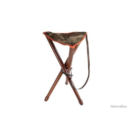 Trépied ANZIEUX (Europ bord) 65 cm pied bois, assise tissu camo sous bois avec bretelle