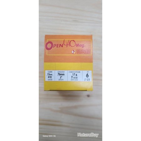 Cartouches TUNET OPEN calibre 410 MAG 76mm 17g n°6 x25