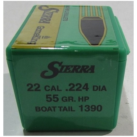 Ogives SIERRA 22 cal .224 diam 55gr HP BOAT TAIL 1390 x100