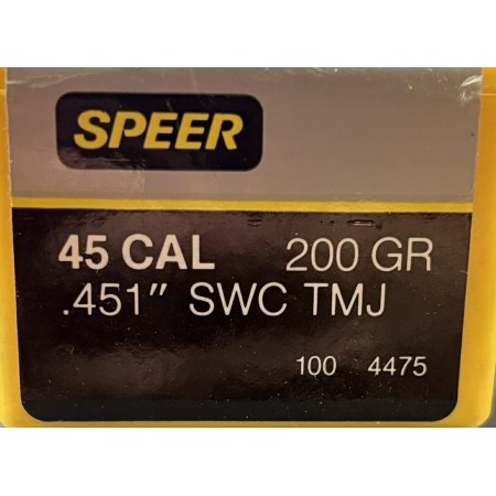 Ogives Speer plinker calibre 45 diam 451 200gr SWC TMJ x100