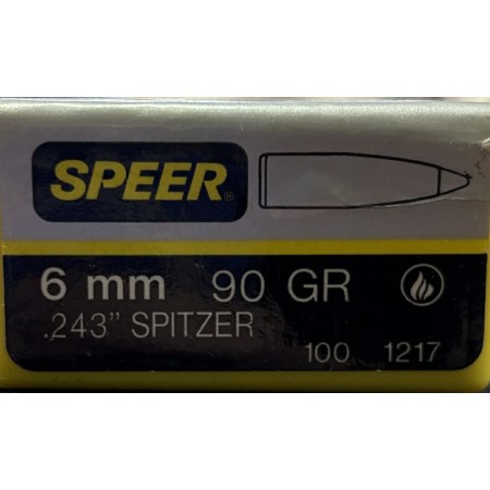Ogives Speer 6mm 243 diam 90gr SPITZER x100
