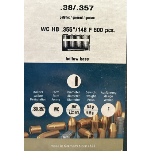 Ogives H&N sport calibre .38/.357 WC Graisses...