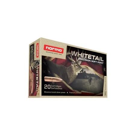 Cartouches NORMA calibre 222 REM WhiteTail 55gr 3.6g x20
