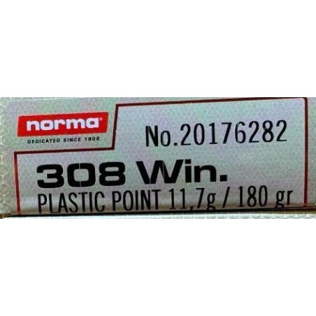 Cartouches NORMA calibre 308 Win Mag plastic point 11.7g 180g x25