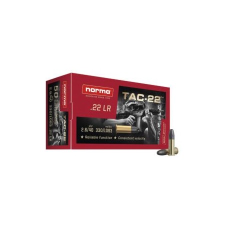 Cartouches NORMA calibre 22lr TAX LRN 2.6g 40gr x50
