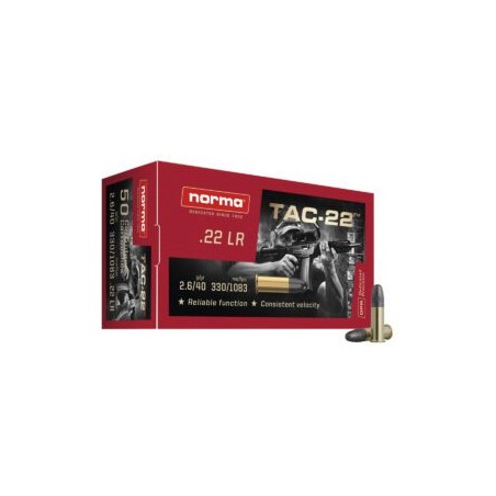 Cartouches NORMA calibre 22lr TAX LRN 2.6g 40gr x50