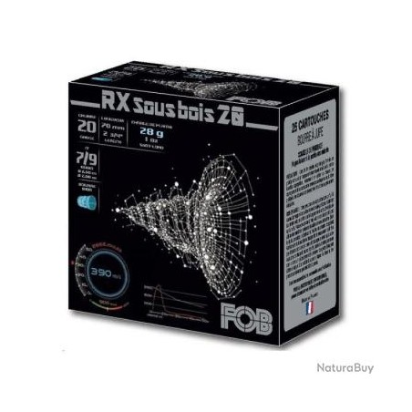 CARTOUCHES FOB RX SOUS BOIS CALIBRE 20/70mm N°8/10 28g BOURRE À JUPE x25
