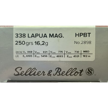 Cartouches Sellier & Bellot calibre 338 LAPUA MAG HPBT 250gr 16.2g x10