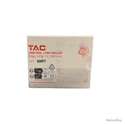 Cartouches GECO TAC calibre 308Win FMJ 9.5g...
