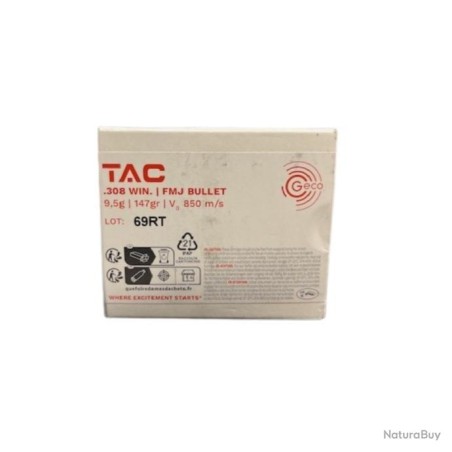 Cartouches GECO TAC calibre 308Win FMJ 9.5g 147gr x20