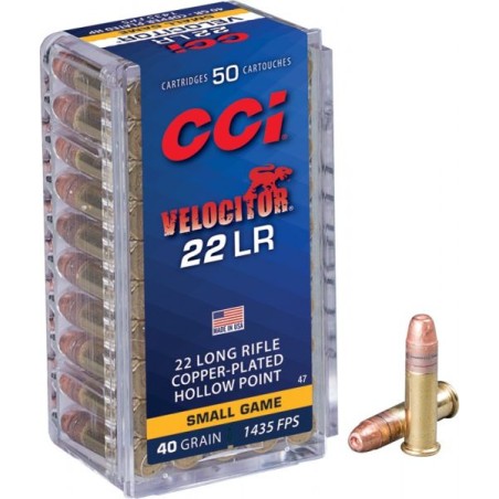 Cartouches CCI calibre 22LR velocitor cuivrée HP 40gr x50