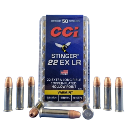 Cartouches CCI STINGER calibre 22 EX LR HP varmint 32gr x50