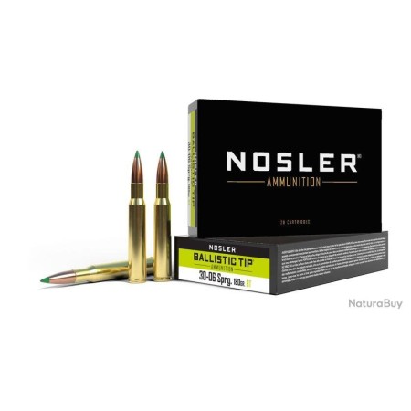 Cartouches NOSLER calibre 30-06 sprg ballistic tip 180gr x20