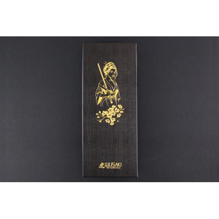Couteau ko-santoku Wusaki Sakin Damas 10Cr 13cm manche en fibre de carbone et feuille d'or