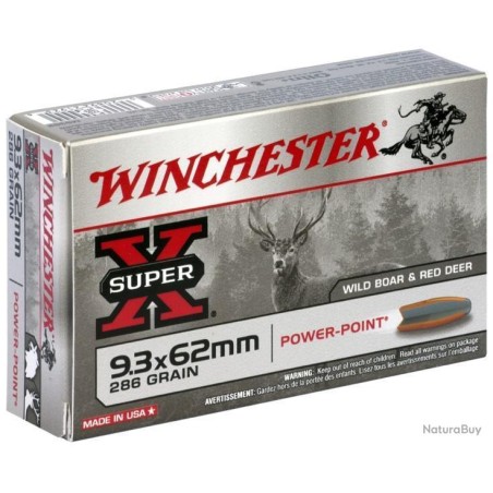Cartouches WINCHESTER calibre 9.3x62 POWER POINT 286grs 18.5g x20