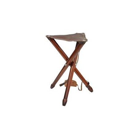 Trépied Siége bois 65cm dessus cuir marron avec bretelle