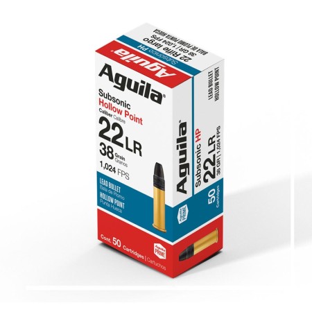 CARTOUCHE AGUILA SUBSONIC HOLLOAW POINT CALIBRE 22LR 38GR...