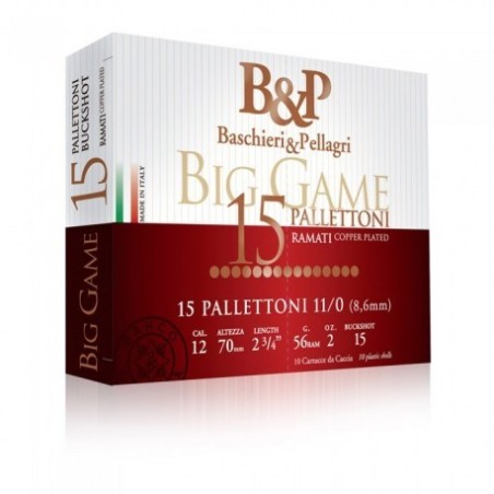 CARTOUCHE B&P BIG GAME PALLETTONI Calibre 12/70 15 Grains 56g x10