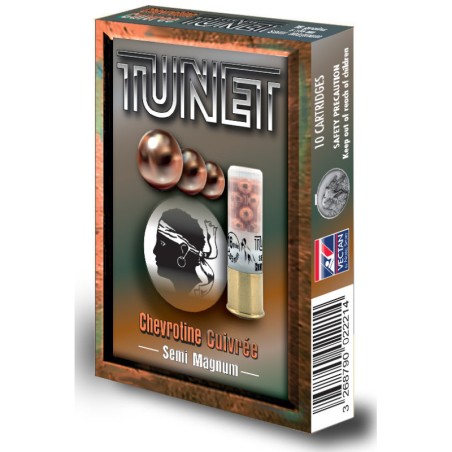CARTOUCHES TUNET CHEVROTINE SEMI MAGNUM CUIVREE calibre 12/70 16grs x10