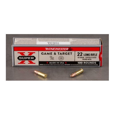 CARTOUCHE WINCHESTER SUPER-X CALIBRE 22LR 40GR COPPER PLATED LRN X 100