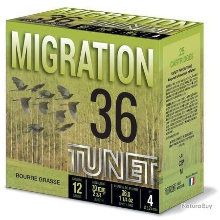 CARTOUCHE TUNET MIGRATION calibre 12/70 36g n°6 bg x25