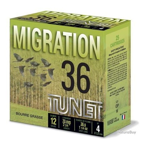 CARTOUCHE TUNET MIGRATION calibre 12/70 36g n°6...
