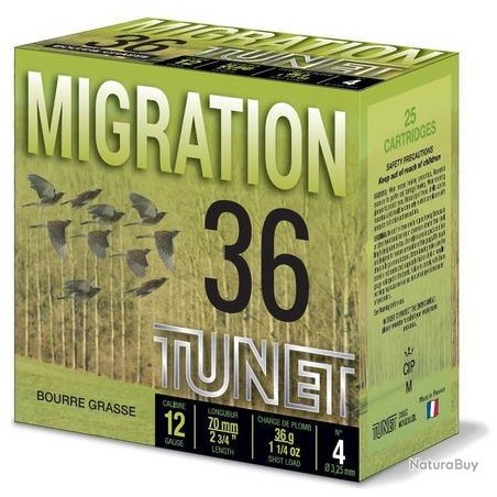 CARTOUCHE TUNET MIGRATION calibre 12/70 36g n°6 bg x25