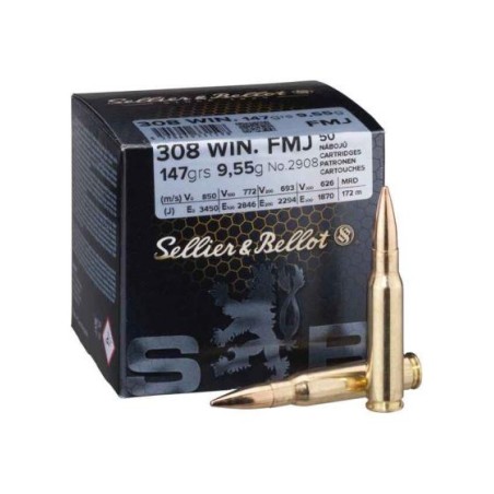 CARTOUCHE Sellier & Bellot FMJ 308 Win 147grs / 9.55g x50