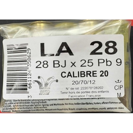 CARTOUCHE JOCKER calibre 20/70 LA 28g BJ N°9 x25