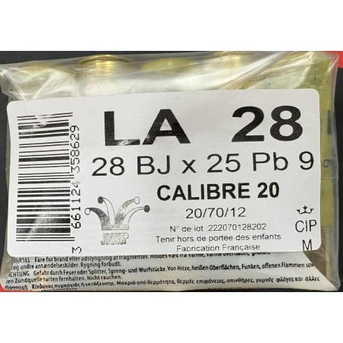 CARTOUCHE JOCKER calibre 20/70 LA 28g BJ N°9 x25