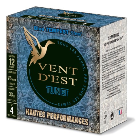 CARTOUCHE TUNET VENT D'EST BLUE TEMPEST calibre 12/76 33g  HP n°4A x25