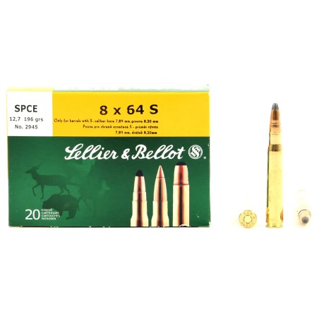 Cartouche Sellier & Bellot calibre 8X64 S spce 196 grs 12.7g X20