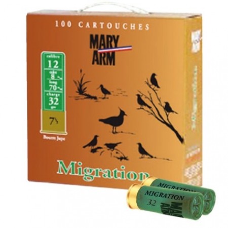 CARTOUCHES MARY MIGRATEUR calibre 12/70 32g BJ n°7.5 x100