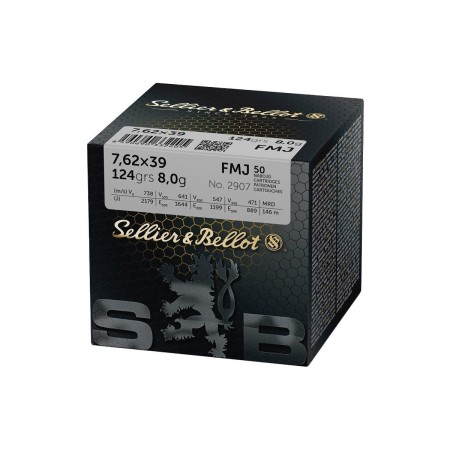 CARTOUCHE SELLIER & BELLOT calibre 7.62x39 fmj 124grs 8g x50